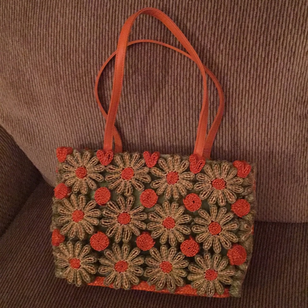 NWOT Floral Straw Bag